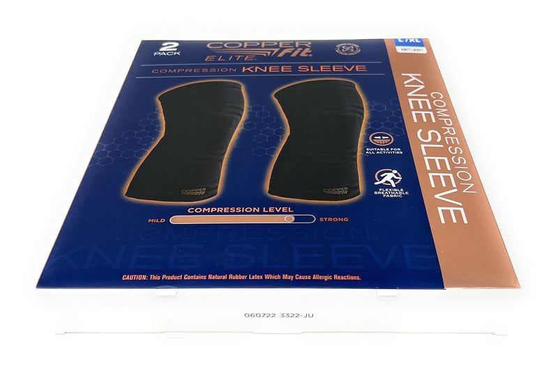 Copperfit Elite Knee Support Knee Sleeve for Joint Pain and Arthritis Relief L/XL - 2 Pack