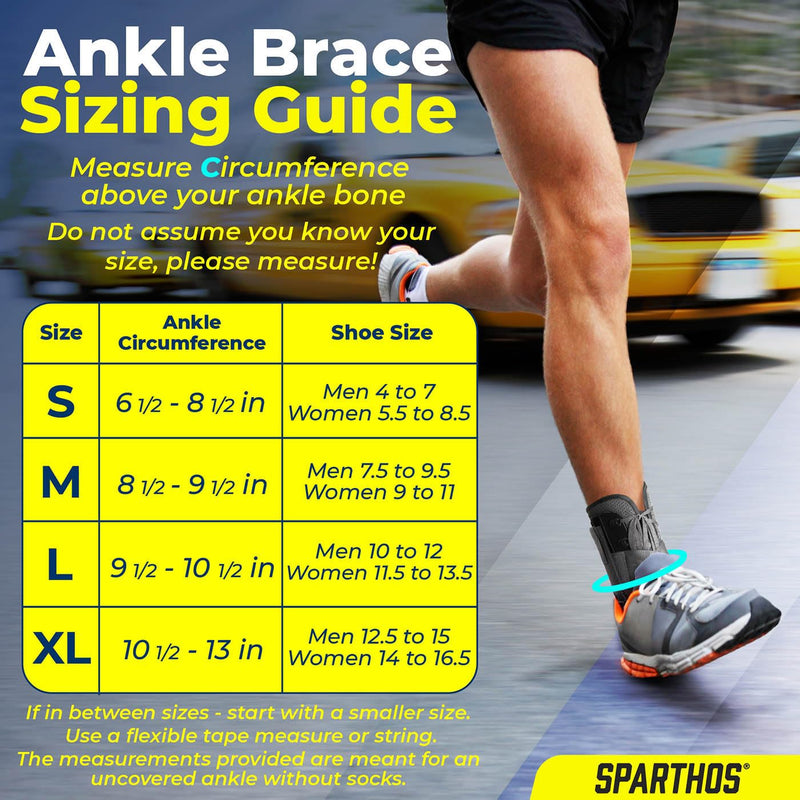 Sparthos Lace Up Ankle Brace - Support for Injury Recovery and Foot Sprains - Compression for Running, Basketball, Volleyball - Interchangeable Stabilizer Braces - For Men & Women (Gray - Small) Small (Pack of 1) Graphite Gray - BeesActive Australia