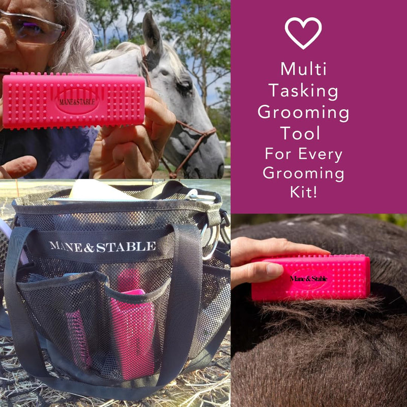 Horse Curry Comb – Sensitive Skin Horse Brush Shedding Tool Removes Dirt, Sweat & Loose Hair – Easy Grip, Lightweight Massage Silicone Groomer For Daily Brushing. Pink - BeesActive Australia