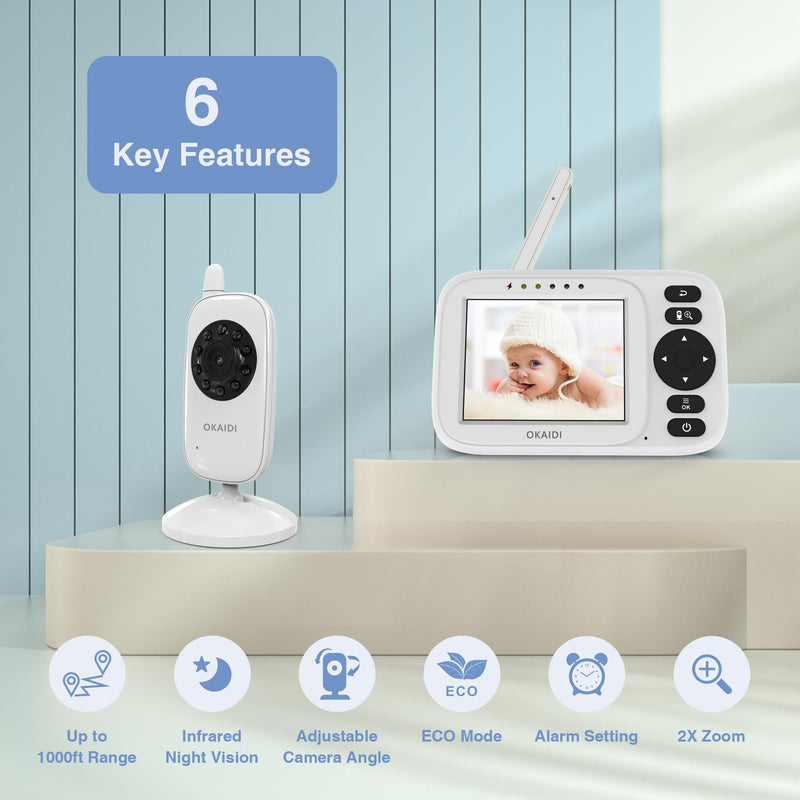 Video Baby Monitor, 3.2" Baby Monitor with Camera and Audio, 1000ft Transmission Range, Baby Monitor No WiFi, Infrared Night Vision, VOX Mode, Powerful Battery, Smart Alert - BeesActive Australia