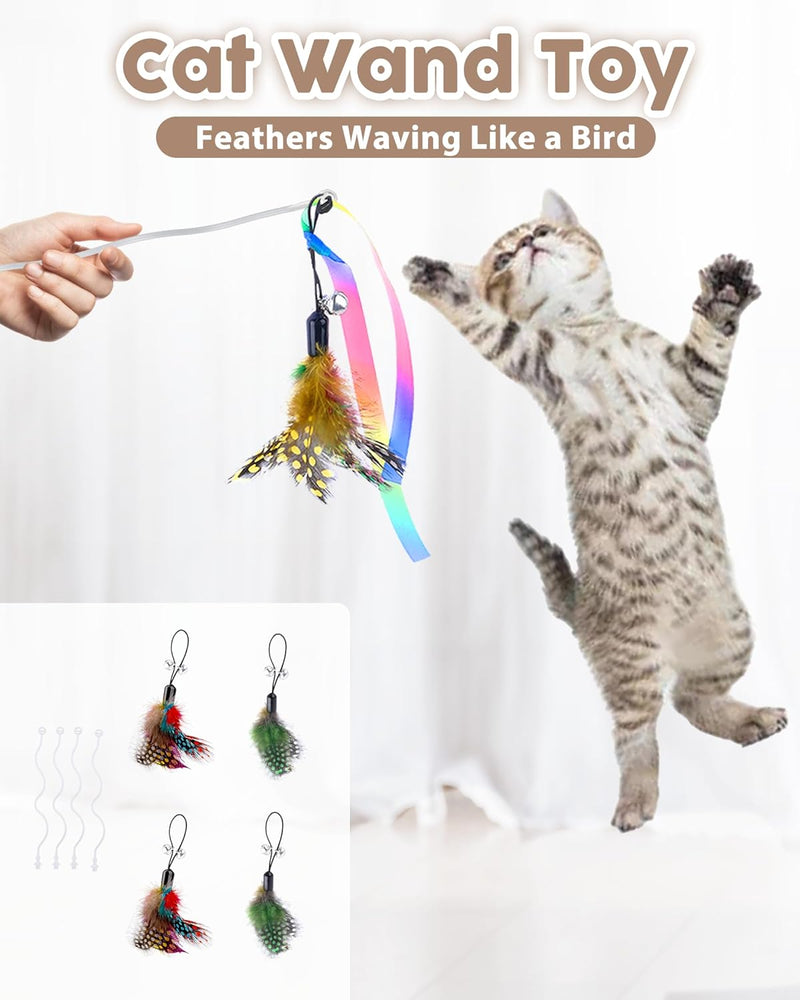 Interactive Cat Toy for Indoor Cats, Automatic Kitten Toys with 4 Feathers, Electric Cat Toys with LED Lights, 360° Rotating, Cat Exercise Toy, USB Rechargeable Cat Toy for Indoor Cats, Grey - BeesActive Australia