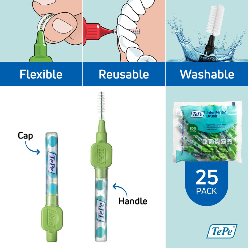 TePe Original Interdental Brush, Size 5, for Cleaning Teeth Gaps, 25pcs 0.8 mm Green