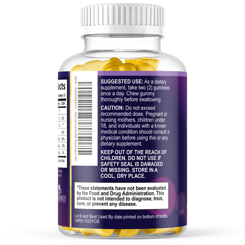 Calcium Supplement Gummies - Sugar Free Calcium Gummy with Vitamin D3 for Best Absorption - Supports Immune Health, Bones & Teeth - Nature's Calcium Chews for Women & Men, Orange Flavor - 120 Gummies 120 Count (Pack of 1)
