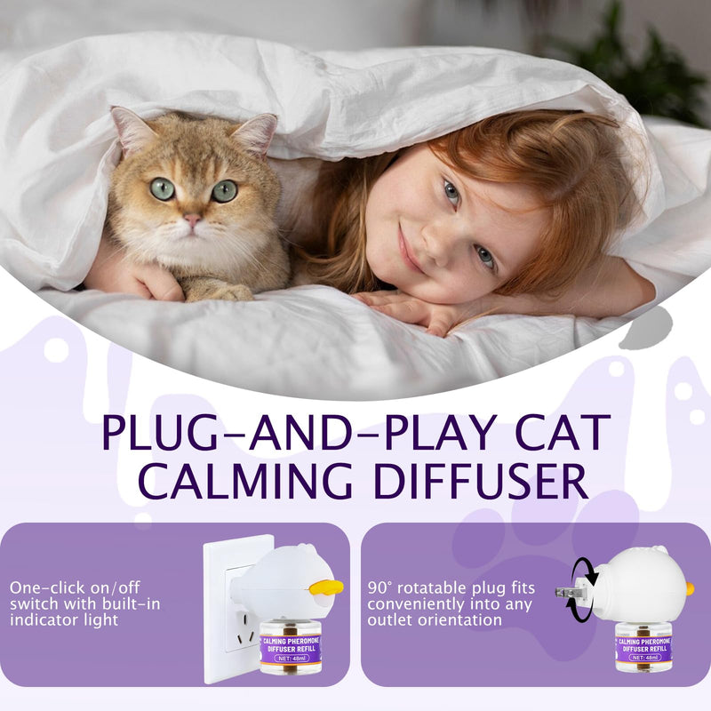 3 x 30 Day Cat Pheromones Calming Diffuser, Cat Calming Diffuser Refills for Stress, Pee Spraying, Aggression, Excessive Meowing & Scratching, 1 Diffuser & 3 Refills GREEN