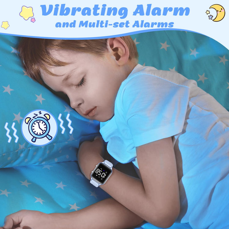 L LAVAREDO Kids Digital Watches for Boys Girls,Waterproof Sport Watch with Pedometer Stopwatch Vibration Alarm for Ages 5-13,No App Fitness Tracker Watch for Kids Teens Birthday Christmas Gifts 07-LightBlue