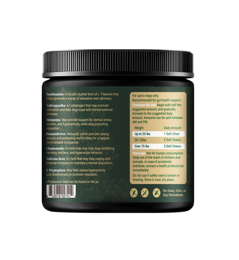 Barrow & Hound – Advanced Calming Chews for Dogs – 120 Soft Chews with Chamomile, Valerian Root, L-Theanine & Melatonin – Turkey Flavor – Supports Relaxation & Composure