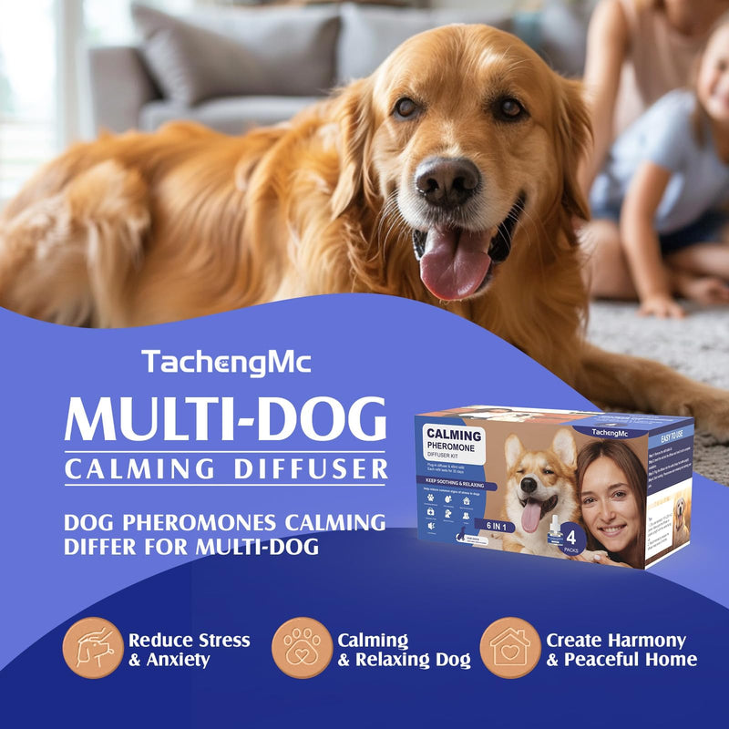 Dog Calming Pheromones Diffuser, 6 in 1 Kit Appeasing Pheromone Diffuser to Calm Dogs, Dog Anxiety Relief Lasting 120 Days with 2 Diffuser + 4 48ml Refill - PawsPlanet Australia