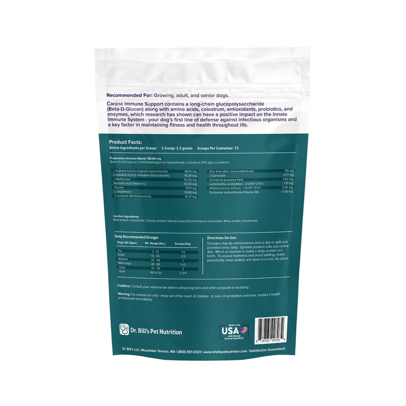 Dr. Bill’s Canine Immune Support | Immune Support for Dogs | Colostrum for Dogs | Pet Supplement | Includes Beta Glucan, Lactoferrin, Colostrum, Zinc, Coenzyme Q-10, and Bifidobacterium - PawsPlanet Australia
