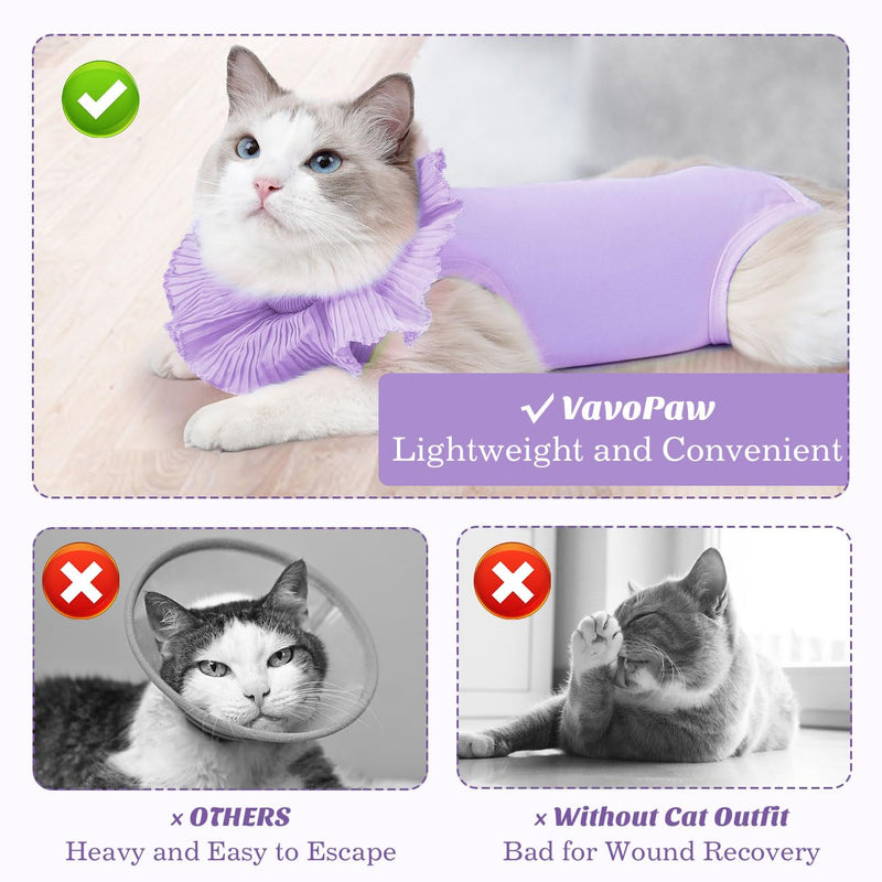 VavoPaw Cat Bodysuit After Surgery for Female Cats, Breathable Cat Clothing for Surgical Recovery for Abdominal Wounds, Soft Fabric Kitten Suit E-Collar Alternative for Cats, M Purple - BeesActive Australia