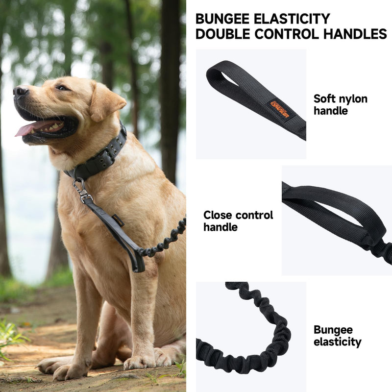EXCELLENT ELITE SPANKER Military Bungee Dog Leash Elastic Leads Rope with 2 Padded Control Handle for Medium and Small Dogs (Black) Black - BeesActive Australia