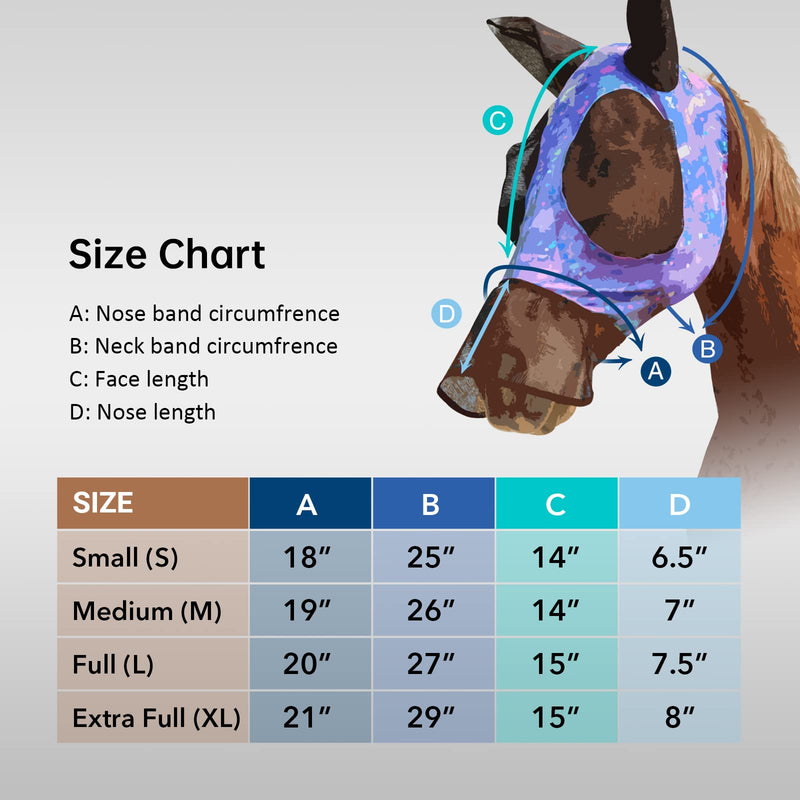 Ultra Lightweight UV-proof Full Visibility Stretchy Horse Fly Mask Long Nose with Ears-Rainbow Circle (L; Full Size) Full (Large) Rainbow Circle - BeesActive Australia