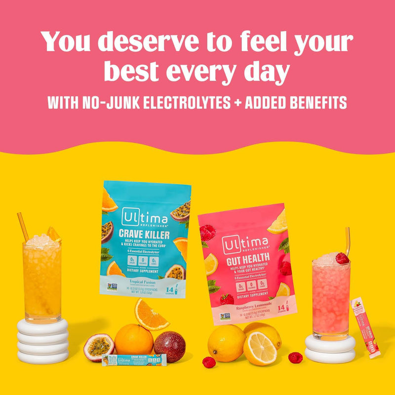 Ultima Replenisher Gut Health Supplement and Electrolytes Powder - Raspberry Lemonade, 14 Stickpacks - Hydration Packets with Added Gut Health Benefits - BeesActive Australia