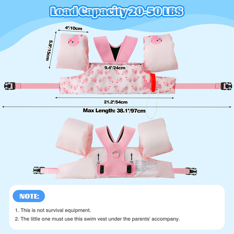 MoKo Swim Arm Band for Kids 20-30-40-50lbs, Clearance Toddler Swim Vest Cute Cartoon Swimming Wings Pool Floats Sleeve Children Water Sports Learning Swim Training Equipment, Pink Whale Pink & Baby Whale for kids 20-50 lbs