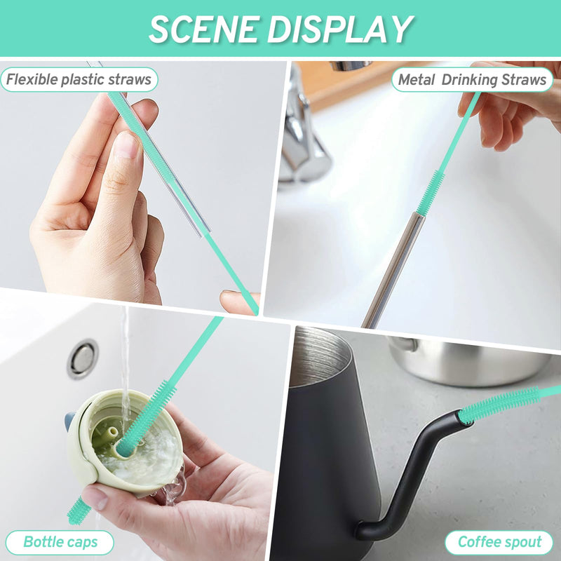 Reusable Silicone Straw Brush,Straw Cleaner,Pipe Cleaners,Extra Long Cleaner Brush for Cleaning Bottle Metal Glass Straws Drink Lid,Straw Cover,Smoothie Straw,Drinking Mint Green 6mm+8mm - BeesActive Australia