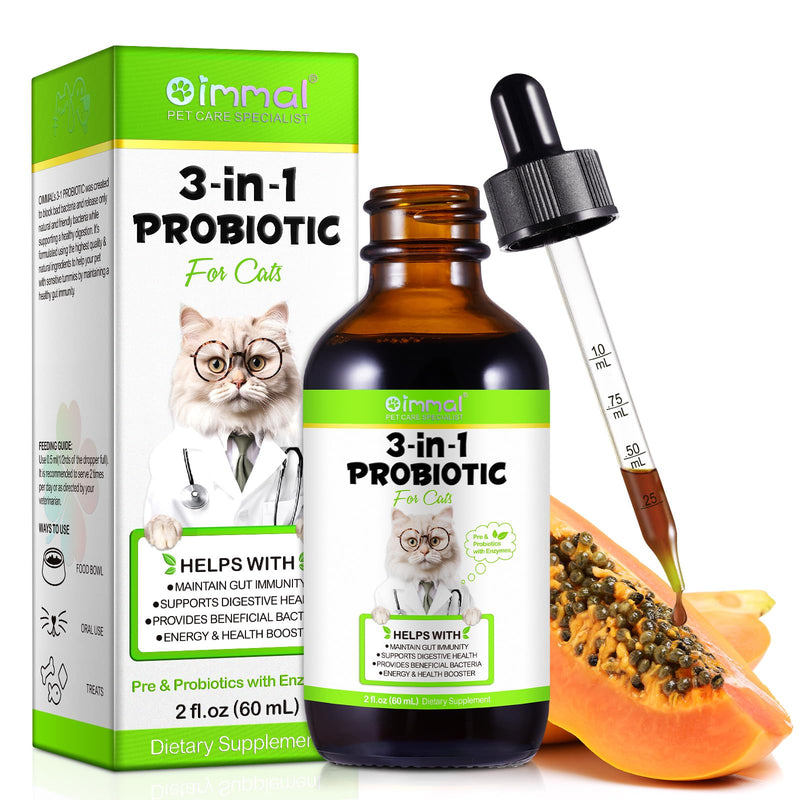 3 in 1 Cat Probiotics Drops 60ml, Probiotics for Cats with Digestive Enzymesa, Gut Health & Immunity with Probiotic for cats, Suitable for Kitten & Adult