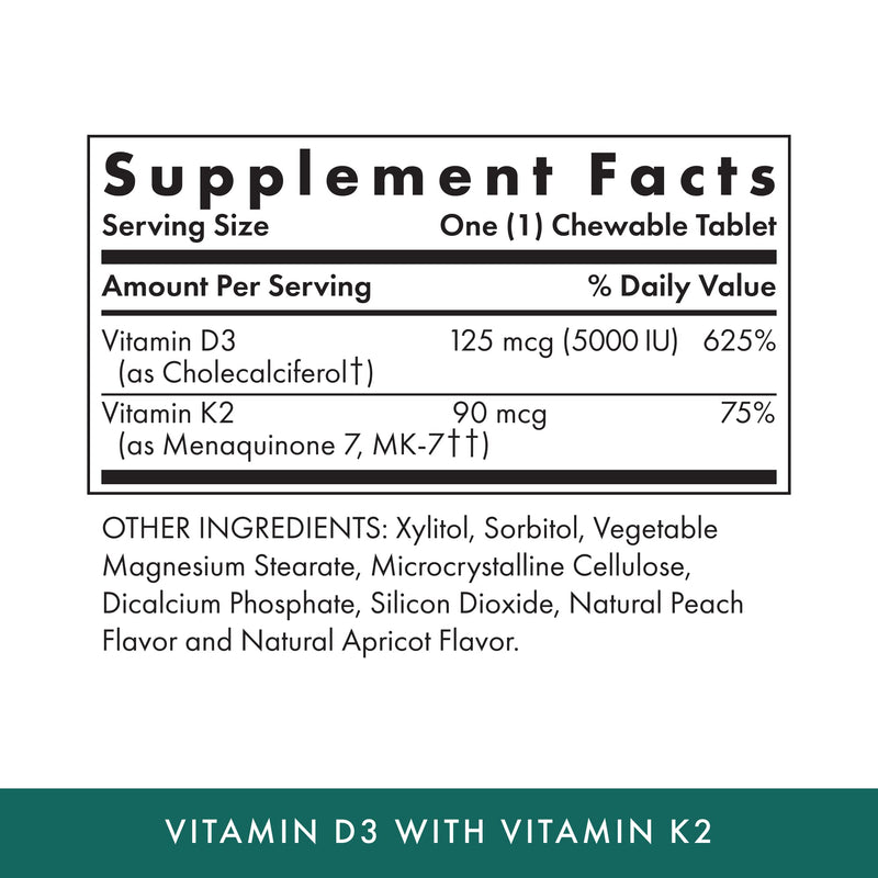 Michael's Health Naturopathic Programs Vitamin D3 with K2 - 90 Chewable Tablets, Pack of 2 - Apricot Flavor - Skeletal & Immune System Support - No Added Sugar - Vegetarian - 180 Total Servings