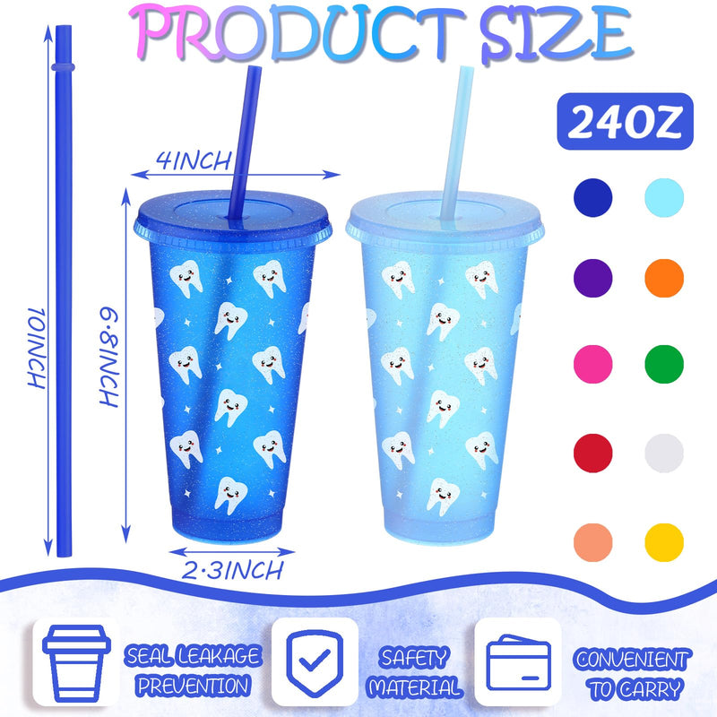 Reallnaive 20 Pcs Dental Teeth Plastic Tumblers with Straw and Lids Bulk