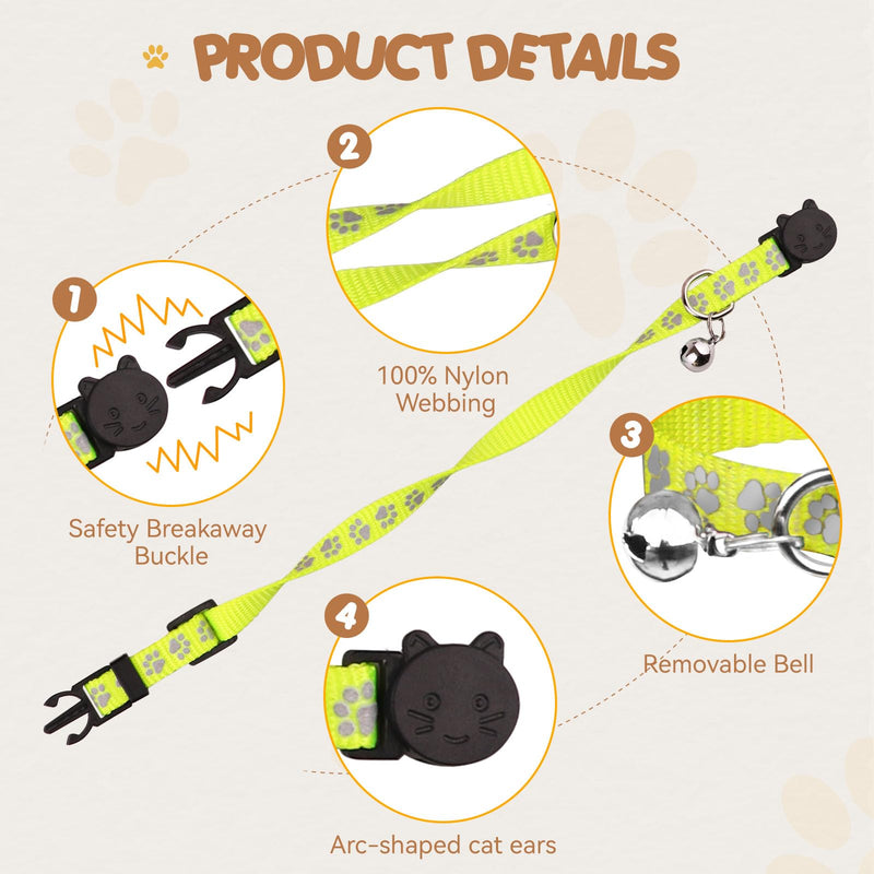 16 PCS Breakaway Cat Collars with Bells Reflective Cat Collar Safety Nylon Kitten Collars Cat Collars for Girl Boy Cats(7.5"-12.6") Standard(7.5" - 12.6") - BeesActive Australia