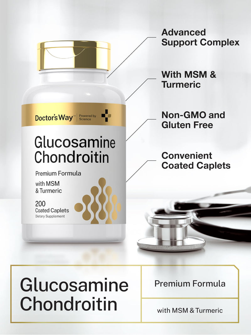 Doctor's Way Glucosamine Chondroitin MSM Turmeric | 200 Caplets | Advanced Support Complex | Non-GMO, Gluten Free Supplement - BeesActive Australia