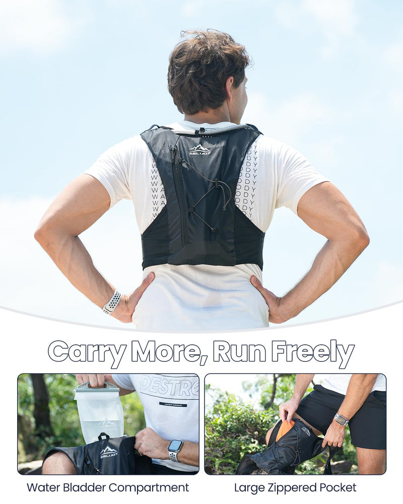 Running Vest for Women Men, USA Original Patent, Lightweight Adjustable Running Hydration Vest with 2L Water Bladder, Reflective Hydration Backpack for Marathon Hiking Black Medium-Large