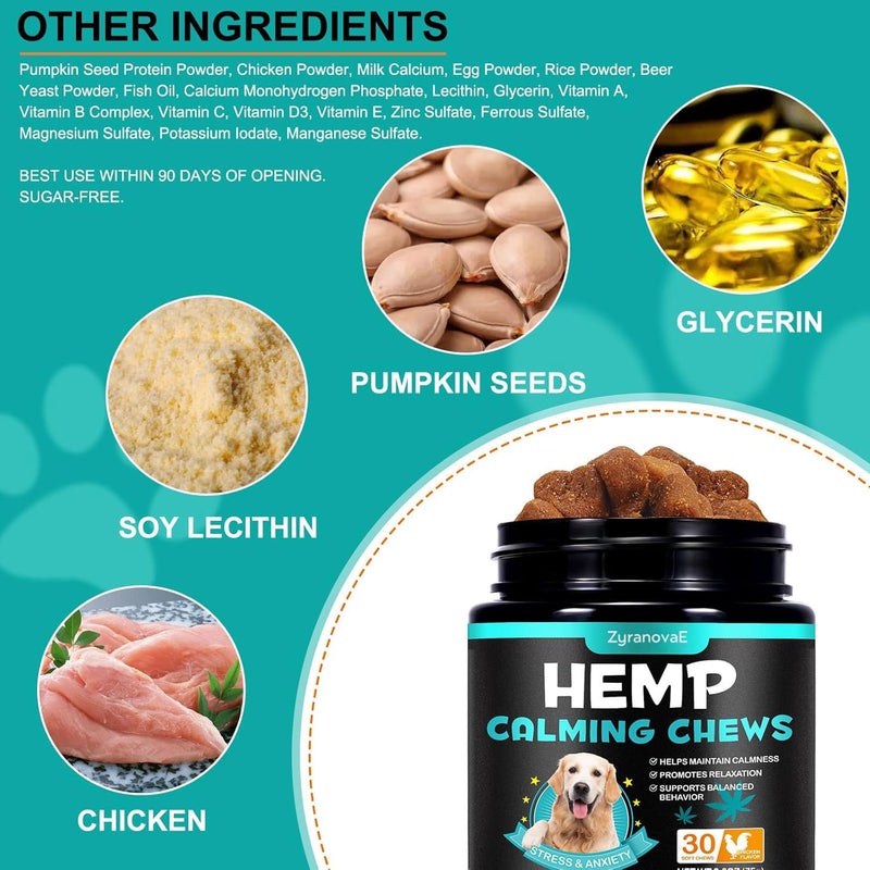 Calming Chews for Dog(Chicken 30PCS),100% Natural Ingredients Dogs Calming Treats,Helps Dog Anxiety & Stress Relief, Separation and Barking,for All Breeds & Sizes 2.6oz(75g) Chicken