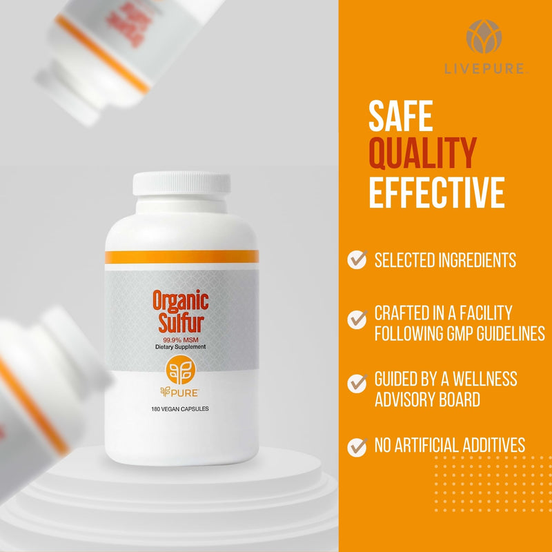 PURE | Organic Sulfur MSM | 180 Capsules | Premium MSM Powder for Joint Health | MSM Powder for Hair Growth and for Enhanced Health of Hair, Skin, and Nails | Vegan, Non-GMO, and Gluten Free - BeesActive Australia