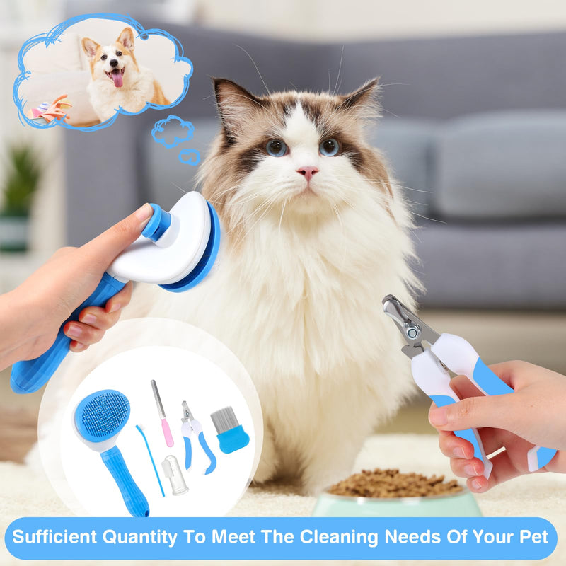 6 Pcs Cat Dog Pet Brush Grooming Kits, Self Cleaning for Shedding Cat Brush Slicker Hair with Pet Nail Clipper File Flea Comb Pet Shedding Brush Silicone Toothbrush for Removes Loose Hair - BeesActive Australia