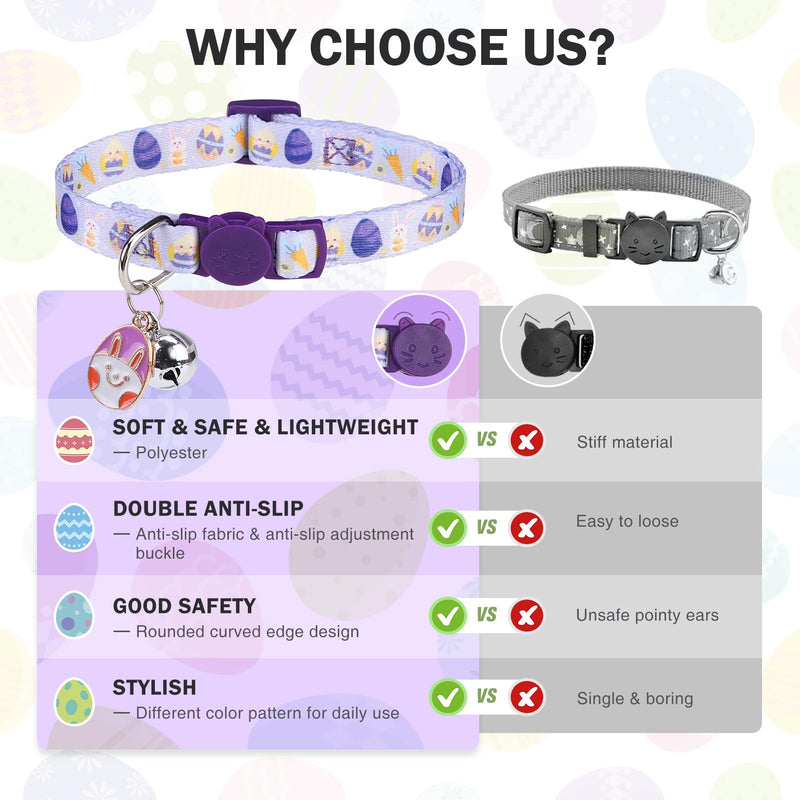 3 Pack Breakaway Cat Collars with Bell-Valentine's Day Cat Collar for Girl Boy Cats with Safety Buckle -St. Patrick's Day Easter Kitten Collar Adjustable 8"-12" for Kitty Puppy Small Pet Valentine's Day + Easter + St. Patrick's Day - BeesActive Australia