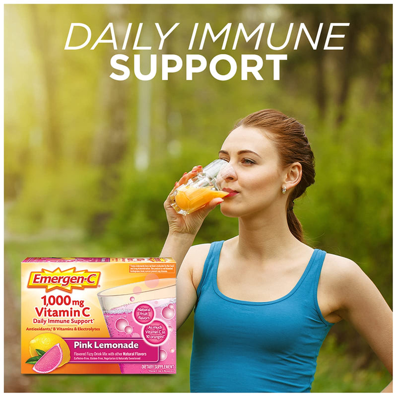 Emergen-C 1000mg Vitamin C Powder, with Antioxidants, B Vitamins and Electrolytes, Immunity Supplements for Immune Support, Caffeine Free Fizzy Drink Mix, Pink Lemonade Flavor - 30 Count - BeesActive Australia