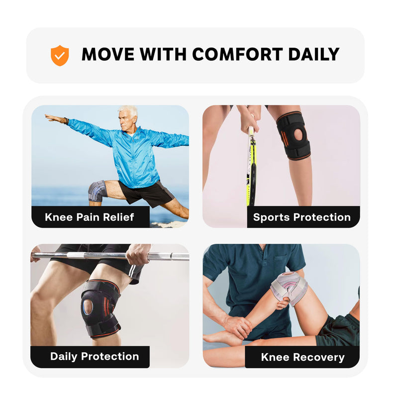 Knee Brace for Knee Pain Relief - Side Stabilizers & Patella Gel Pads, Knee Support for Running, Sports, Arthritis, ACL MCL, Compression knee Support (Medium) Medium