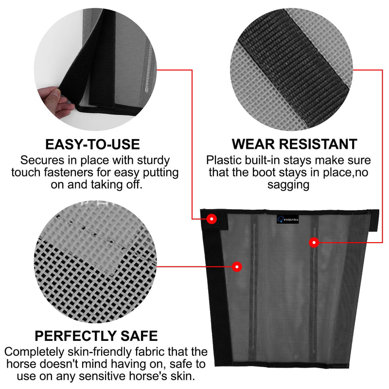 Horse Fly Boots, Adjustable Fly Boots for Horses Set of 4, Comfortable Horse Leggings, Breathable Plastic Mesh Material, Horse Supplies for Reduces Stress & Leg Fatigue (Dark Gray) Dark Gray - BeesActive Australia