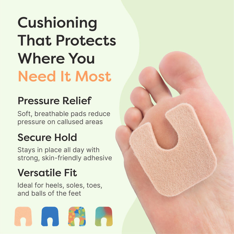 ZenToes U-Shaped Felt Callus Pads | Protect Calluses from Rubbing on Shoes | Reduce Foot and Heel Pain | Pack of 24 | 1/8” Self-Stick Pedi Cushions 24 Count Beige - BeesActive Australia