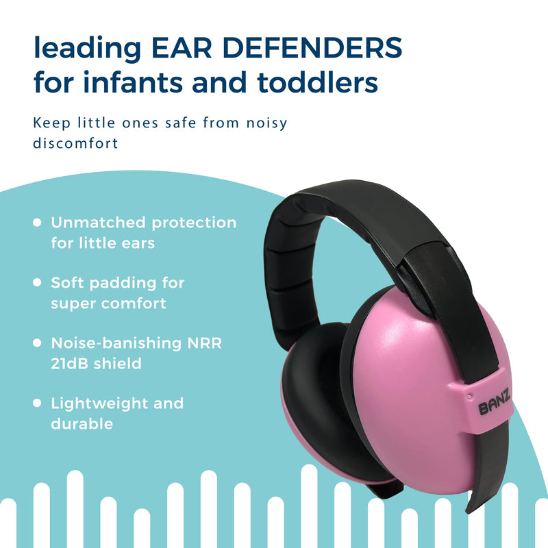 Banz Bubzee Baby Headphones for Noise Protection - Baby Ear Muffs, Newborn Infant & Toddler, 0 to 36 Months, Adjustable Pink - BeesActive Australia