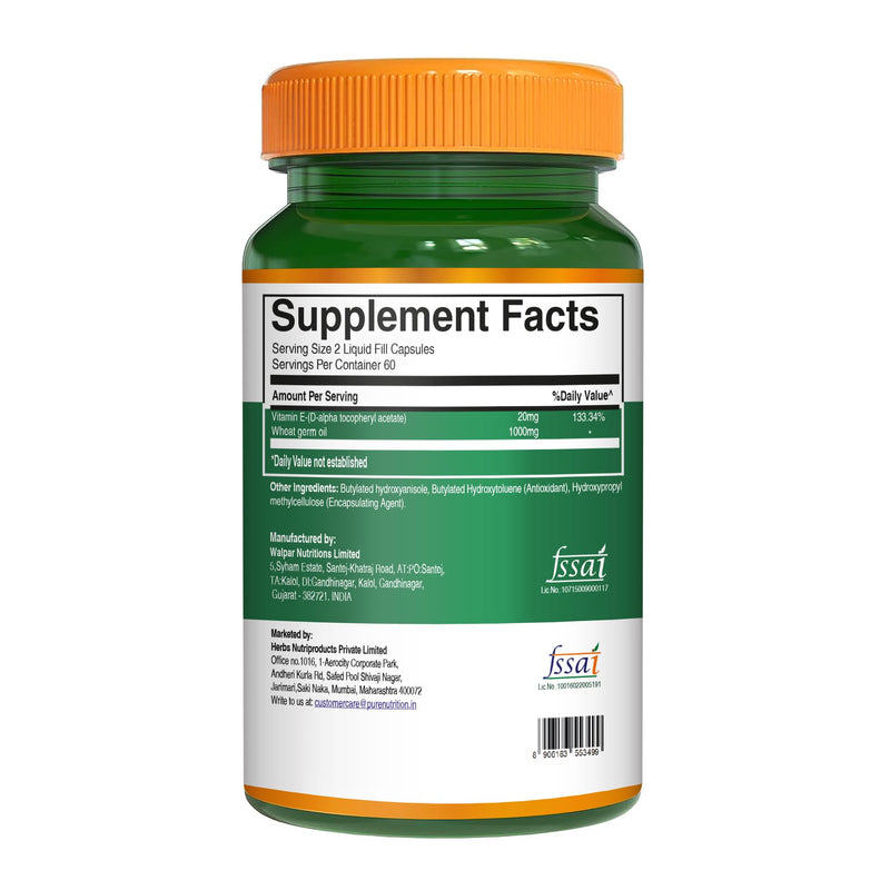 Pure Nutrition Vitamin E with Wheatgerm Oil, 1020mg |120 Caps | Natural Source of Vitamin E | Hair and Skin Supplement | Non GMO 120 Count (Pack of 1)
