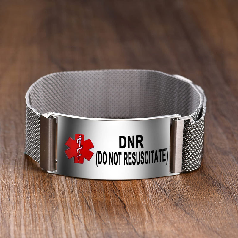 Medical Alert Bracelets for Men Women Medical Id Bracelets with Free Laser Engraving Adjustable Stainless Steel Band Magnetic Security Clasp Dual-Side Engraving DNR(DO NOT RESUSCITATE)