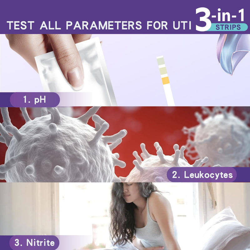 50ct UTI Test Strips - 3-in-1 Advanced Urinary Tract Infection Home Testing Testing Kit Detection with Accurate Leukocytes, Nitrite, and PH Readings, Simple At-Home Urine Test Strips - BeesActive Australia