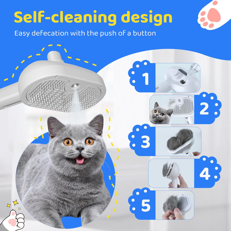 Cat Steam Brush for Shedding, Self Cleaning Cat Grooming Brush for Massage, Cat Brush with Steam for Removing Tangled and Loosse Hair, Steamy Cat Brush for Long and Short Hair Dogs and Cats (White) White - BeesActive Australia