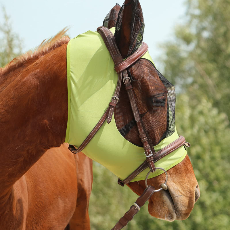 Ultra Lightweight UV-proof Full Visibility Stretchy Horse Fly Mask Light Olive (L; Full Size) Full (Large) - BeesActive Australia