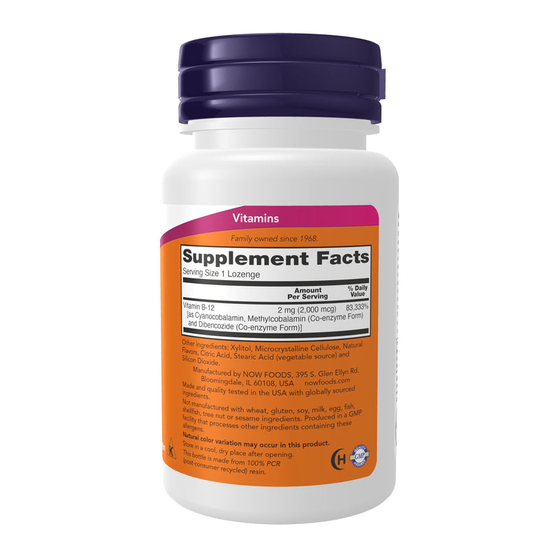 NOW Foods Supplements, B-12 2,000 mcg, Energy Production*, Nervous System Health*, 100 Lozenges (Pack of 2) 100 Count (Pack of 2)