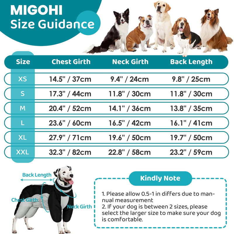 MIGOHI Full Body Dog Coat, Reflective Warm Dog Winter Coat with Harness, Turtleneck Fleece Dog Jacket for Small Medium Large Dogs, Four-Legged Windproof Waterproof Dog Snowsuit with Zipper XX-Large Black - BeesActive Australia