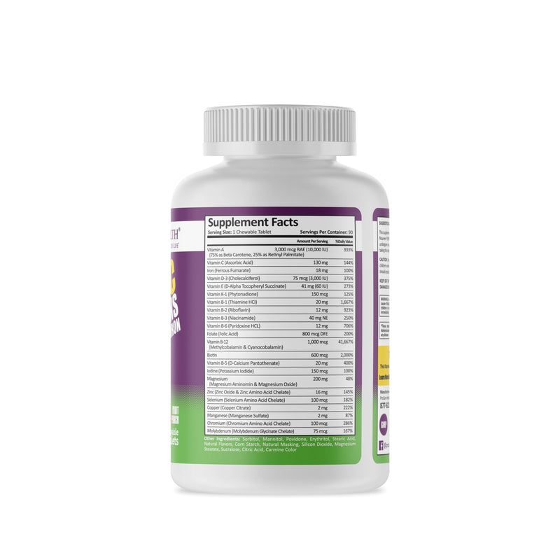 Core-18 Bariatric Multivitamin | Fruit Punch | Chewable | 90ct | Once Daily Bariatric Multivitamin with Iron 45mg Chewable Tablets for Gastric Bypass, Sleeve & Post-Op Support - Made in USA 90 Count (Pack of 1)
