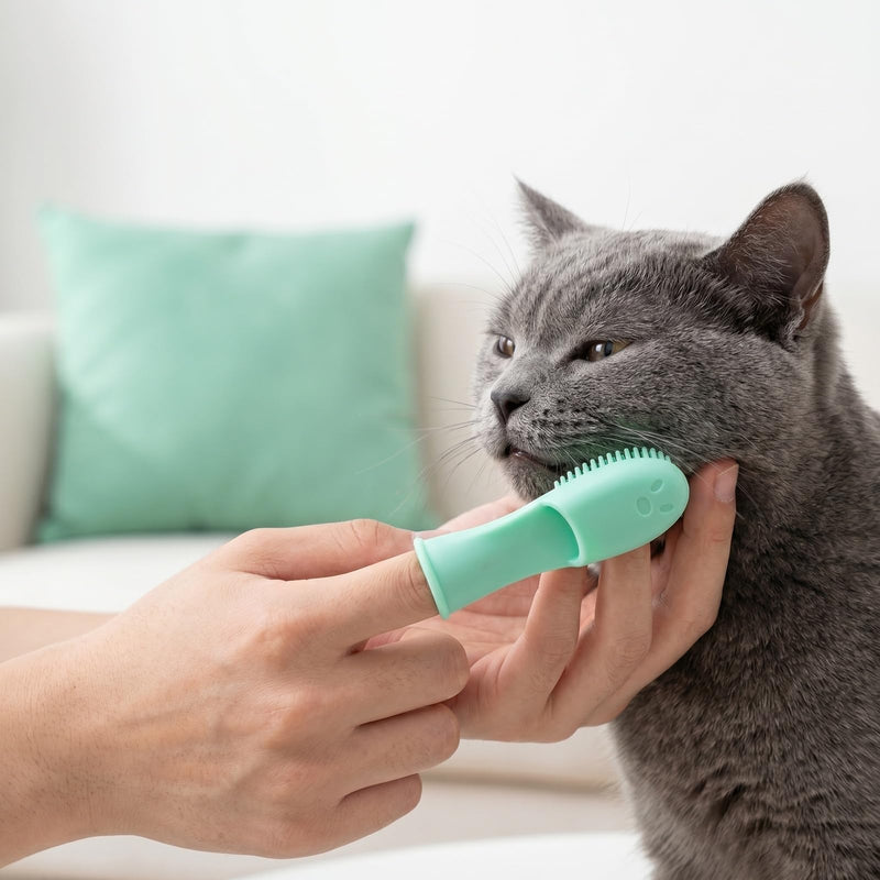 4Pcs Silicone Cat Toothbrush and Cat Chin Brush, Soft Pet Finger Scrubber for Cats Chins Cleaner, Dental Care Kit for Kittens Puppies and Small Animals (Purple, Green, Blue, Pink)