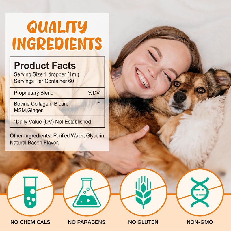 Liquid Collagen for Dogs, Dog Collagen Drops Joints Supplements for Dogs, Supplement for Itch Relief for Dog,Helps Aid Hip & Joint Care, Improves Mobility Skin and Coat Health 2pcs