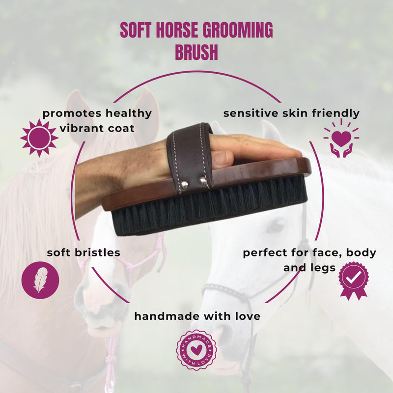 Horse Grooming Brush. Deluxe Handmade Soft Horse Brush For Face & Body. A Professional Equine Grooming Tool With Dense Soft Bristles To Gently Remove Surface Dust & Dirt & Promote A Smooth Shiny Coat. - BeesActive Australia