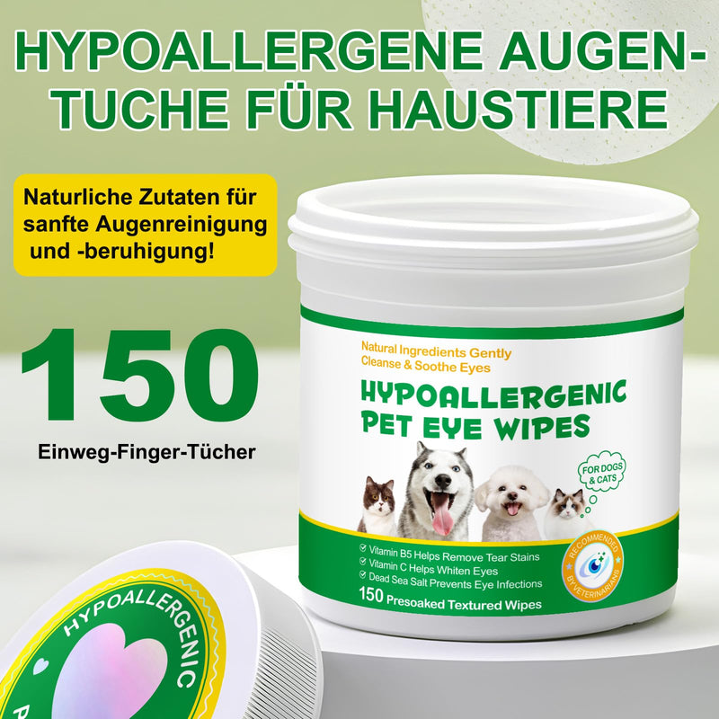 Pack of 150 Dog Eye Wipes, Eye Care Dog and Tear Spot Remover, with Natural Ingredients - Gently Cleans, Soothes, Prevents Eye Infections and Makes Eyes Shine