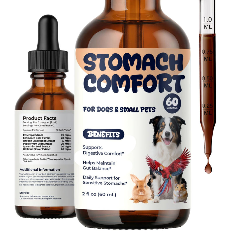 Dog Upset Stomach Relief Liquid Drops, Sensitive Stomach Support for Dogs & Small Pets, Helps Maintain Gut Balance, Occasional Diarrhea, Gas & Constipation Support, 2 fl oz