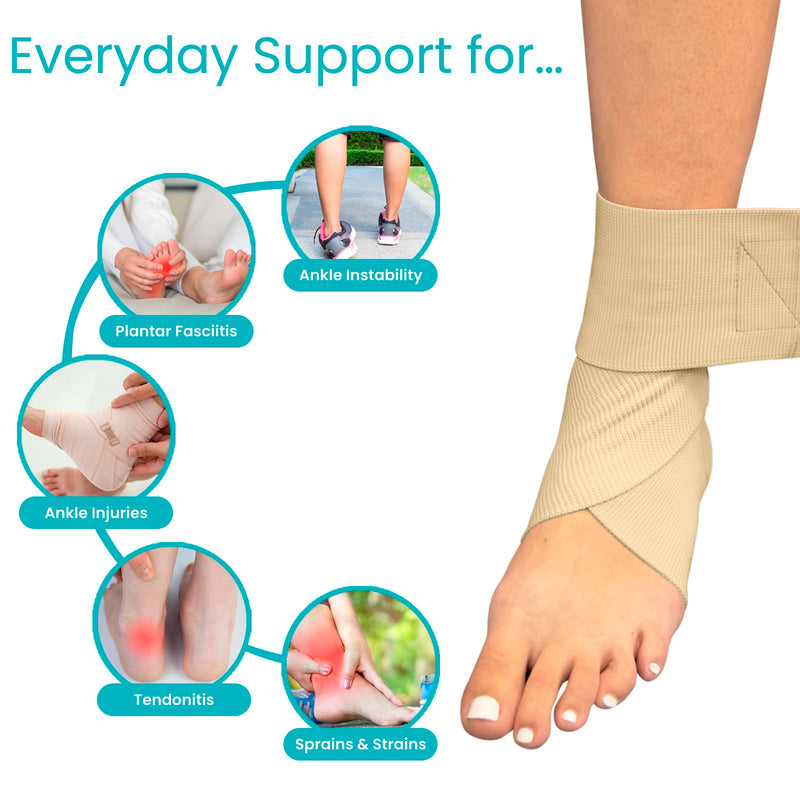 Vive Ankle Wrap (2 Pack) - Strap Heel Brace Stabilizer for Sprained Foot - Breathable, Soft, Firm Compression Sport Sleeve for Swelling - Adjustable Nonslip Elastic Support for Tendonitis (Women, Men) Beige - BeesActive Australia