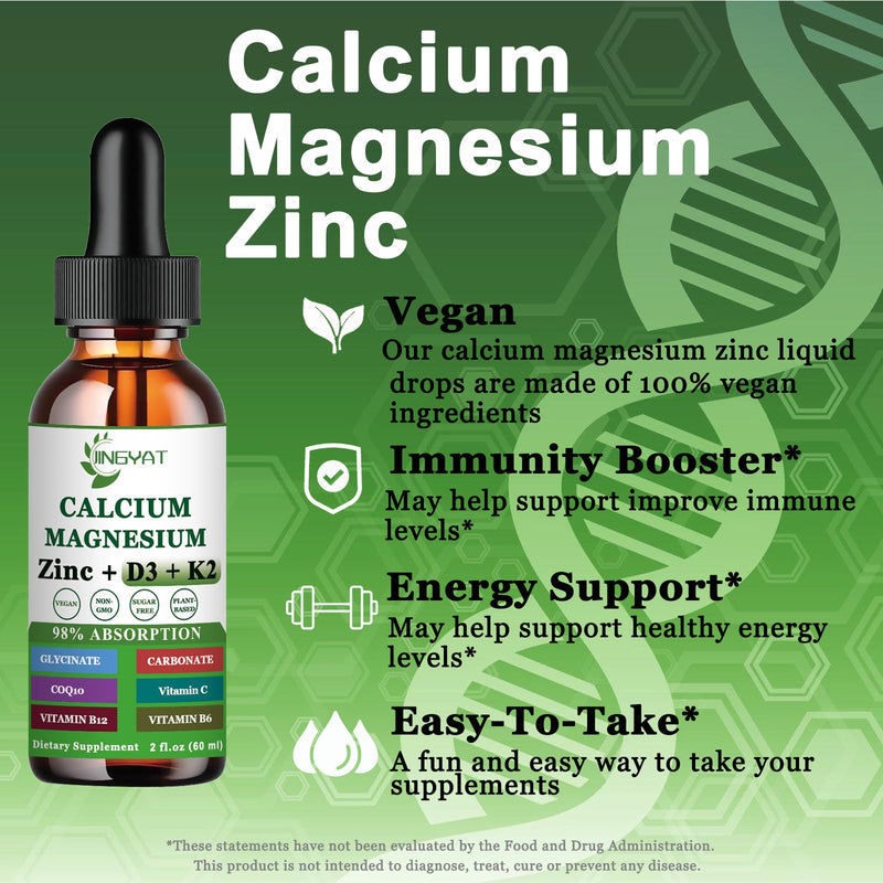 Calcium Magnesium Zinc Liquid Drops, Liquid Magnesium Glycinate 500mg Calcium 1000mg with Vitamin D3,K2,B6,B12,Coq10 for Bone Strength, Muscle Function,6X Stronger Than Gummies Capsules Mixed Berry 2 Fl Oz