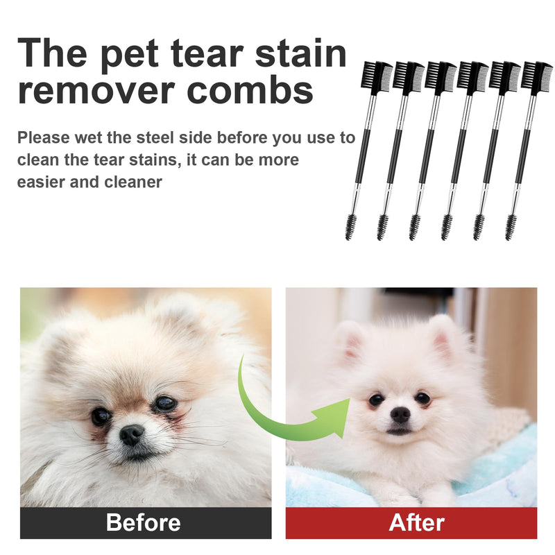 6 Pcs Dog Tear Comb Tear Stain Remover Comb Double-Head Dog Eye Brush Dog Eye Cleaning Comb Dog Eye Comb Brush Pets Grooming Comb Double-Sided for Dogs Cats (Black) - BeesActive Australia