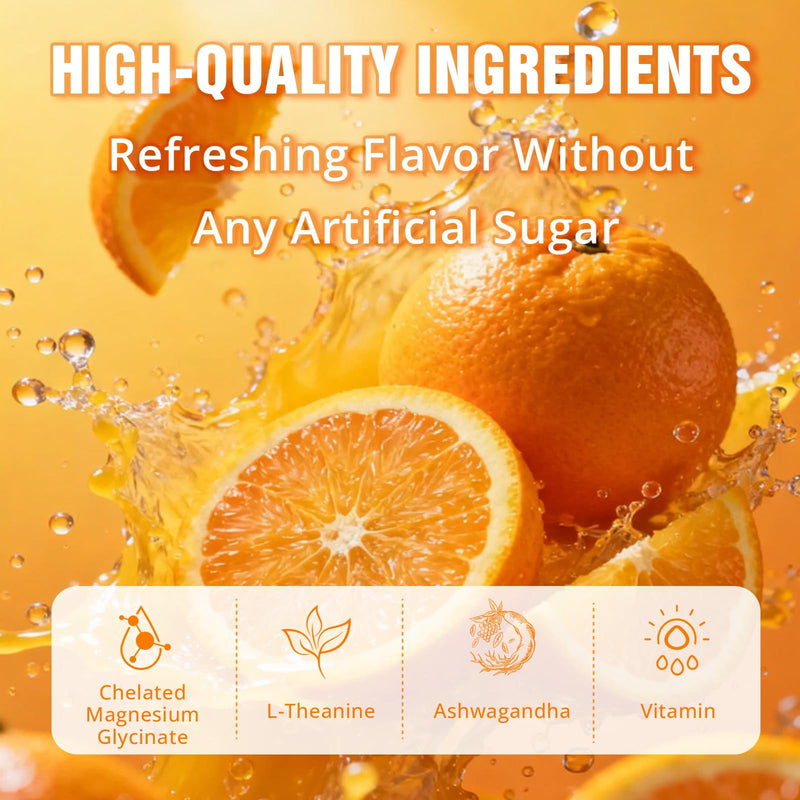 Cortisol Drink Mix Powder with Magnesium Glycinate, L-Theanine, Ashwagandha & Vitamin For Relax, Focus & Calm, Natural Cortisol Supplement for Women and Men, Orange Flavor, 30 Sticks